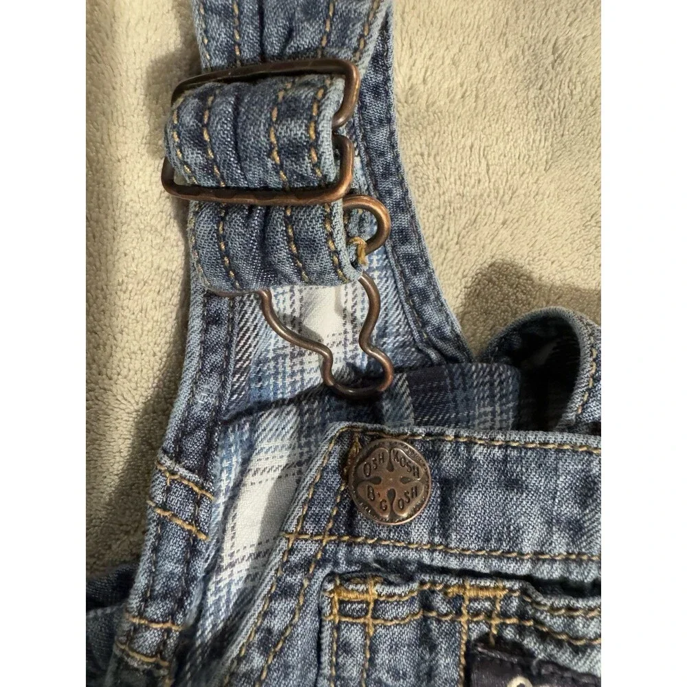 Y2K OshKosh B'gosh Vestbak Baby Girls 9M Blue Denim Overalls Floral Trim Spring